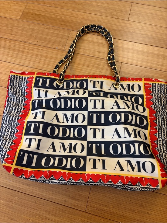 Moschino Handbags - Moschino Black, Cream & Red 'TI AMO TI ODIO' Tote